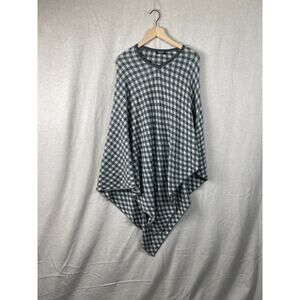 Womens 100% Cashmere Plaid Poncho One Size Vneck Gray Neutral Soft Quiet Luxury